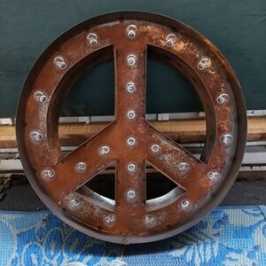 Rustic Metal 24" Peace Sign Vintage Marquee Sign with Lights